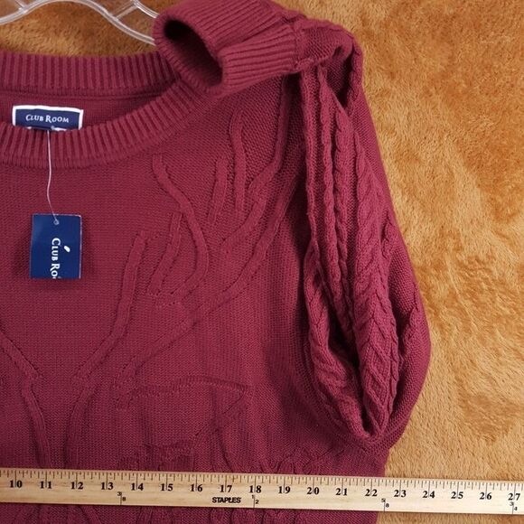 CLUB ROOM Sweater Mens XXL Maroon Red Pullover Crew Chunky Knit Elk Cottage - Picture 6 of 8